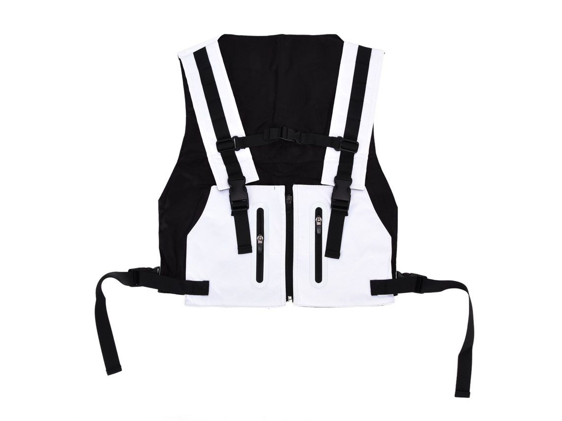 Colete refletivo impermeável ATS com bolsa com zíper para trekking, corrida e ciclismo, alta visibilidade, branco.