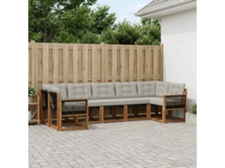 Vidaxl Conjunto De Sofás Para Exterior 7 Unid. Natural E Cinza Claro