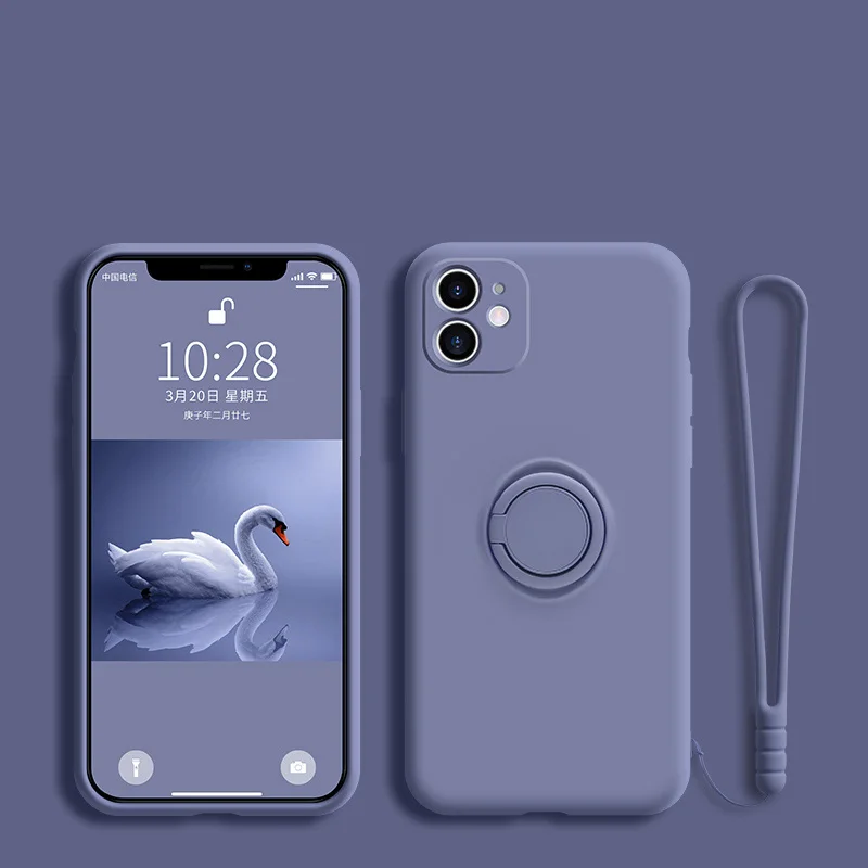 Capa De Silicone Líquido Macio Para Iphone 11 Pro De 5,8 Polegadas (cinza) Com Suporte, Anel E Alça De Pulso.