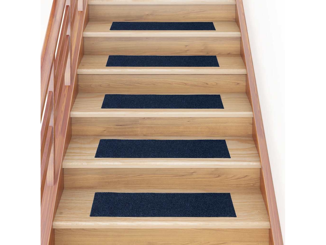 Vidaxl Tapetes De Escada Autoadesivos 15 Peças 76x20 Cm Azul Marinho Retangular