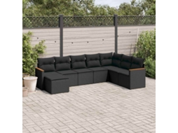 Vidaxl 8 Pcs Conjunto Sofás De Jardim Com Almofadões Vime Pe Preto
