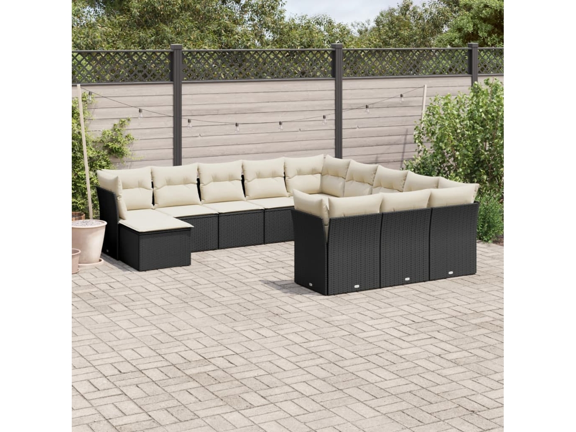 12 Pcs Conjunto De Sofá Jardim C/ Almofadões Vime Pe Preto Dkd Home Decor