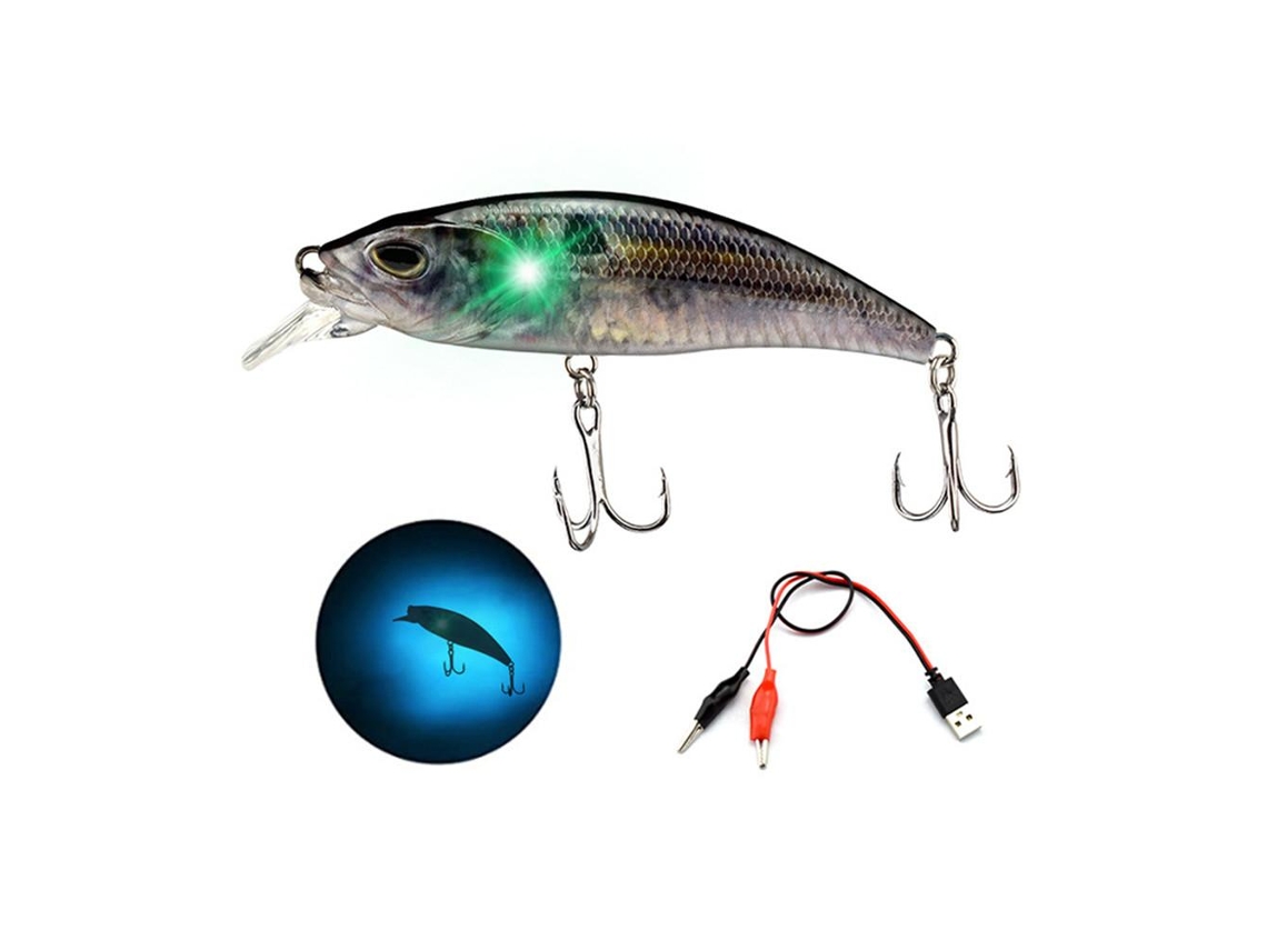 Isca Led Recarregável Verde para Pesca com Gancho Triplo