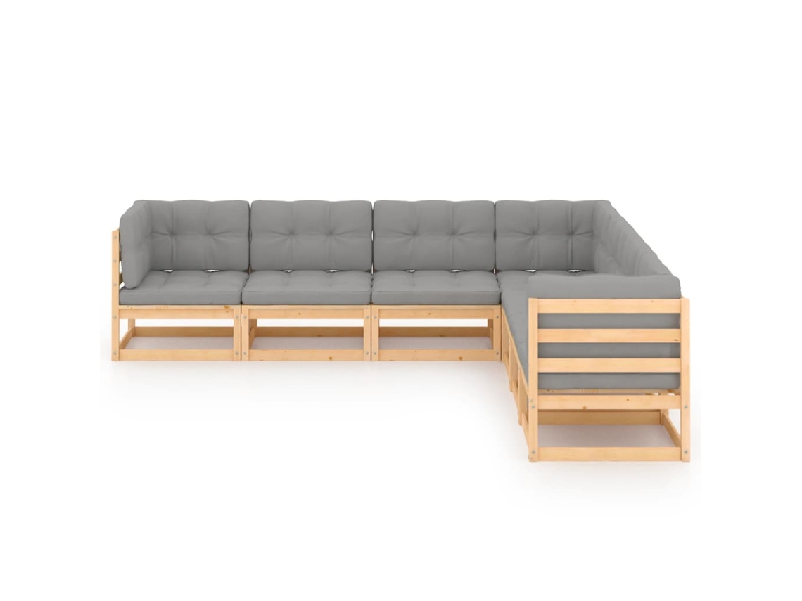 7 Pcs Conjunto Lounge De Jardim C/ Almofadões Pinho Maciço Dkd Home Decor