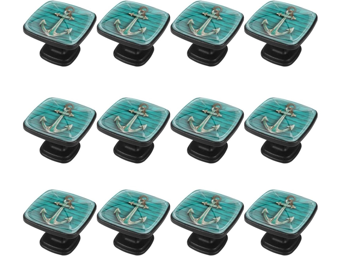 Puxadores E Maçanetas Quadradas Para Armários De Cozinha, Conjunto De 12 Peças, Modelo Anchor Deck Blue Summer Ocean