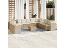 12 Pcs Conjunto De Sofás P/ Jardim Com Almofadões Vime Pe Bege Dkd Home Decor