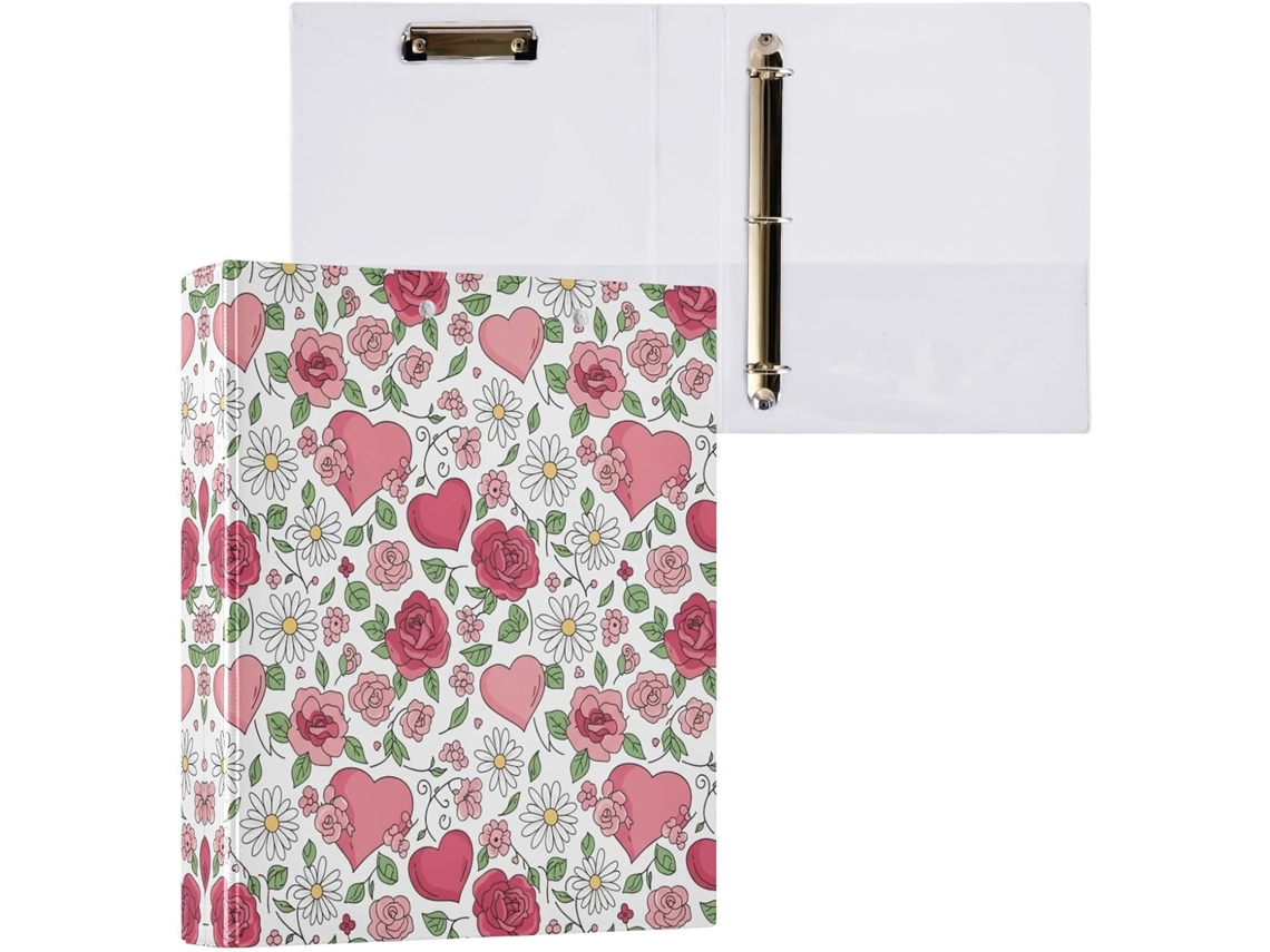 Pasta de 3 Argolas para Papel Tamanho Carta , Lindas Rosas, Organizador Redondo com Prancheta, (27,9 X 21,6 Cm)