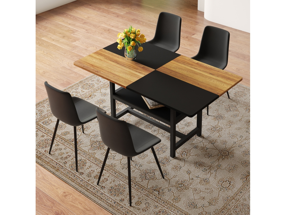 Conjunto de Sala de Jantar 160 cm Mesa Retangular com Função de Arrumação e 4 Cadeiras em PU Preto MOBRIO