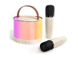 Mini máquina de karaokê sem fio Bluetooth Yizhood com microfone duplo e alto-falante para festa de aniversário infantil, branca