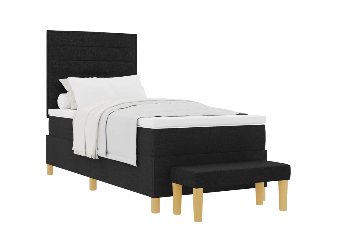 Cama Box com Colchão e Cabeceira 100x200 cm em Tecido Preto MAISON EXCLUSIVE