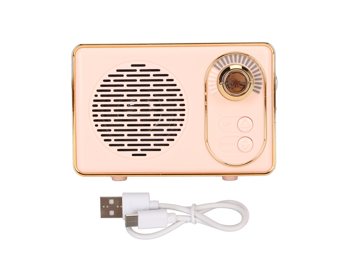 Caixa De Som Bluetooth 5.0 Retro Vintage Mini Portátil Com Cartão De Memória Usb Aux Recarregável Rosa