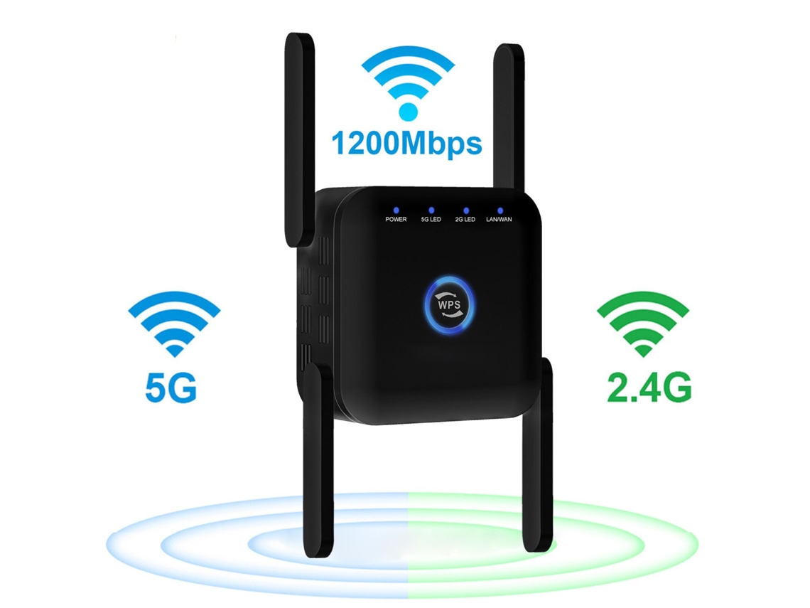 Extensor Wifi De 1200 Mbps, Amplificador Wifi De 2,4 Ghz E 5 Ghz, Repetidor De Roteador Wifi Para Casa Czhhmart Preto