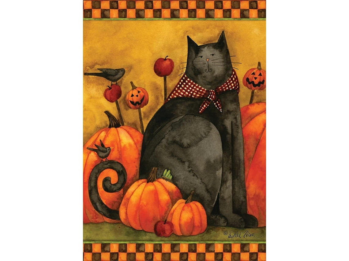 Bandeira Dupla Face 12x18 Polegadas Gato Folk Halloween Decoração Quintal Jardim