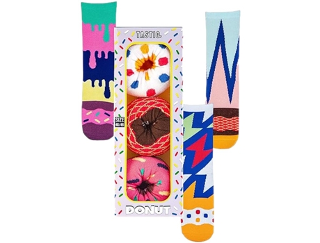 Meias Tastic Donuts unissex (pacote com 3 caixas de presente, tamanhos 36 e 41) Tastiq