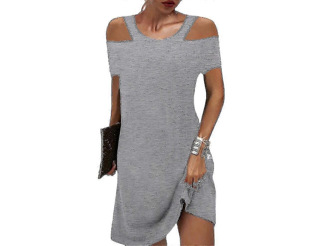 Vestido Curto Manga Curta Ombros Frios Feminino Casual Verão