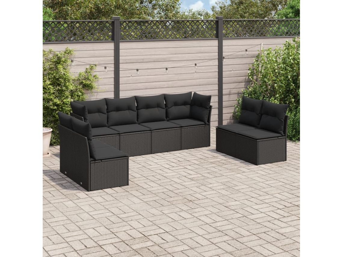 Conjunto de 8 Sofás de Jardim com Almofadas Vime Pe Preto Dkd Home Decor