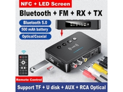 Transmissor E Receptor Bluetooth 5.0 Fm Com Áudio Estéreo, Entrada Auxiliar (aux), Conector De 3,5 Mm, Rca E Óptica. Adaptador Bluetooth Sem Fio