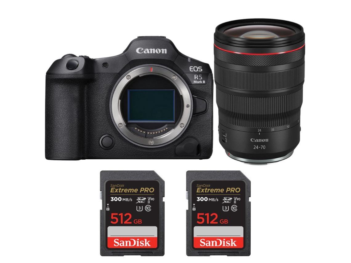 Eos R5 Mark Ii + Rf 24 70mm F/2.8 L Is Usm + 2 Sandisk 512gb Uhs ii 300mb/s + Ebook “20 Dicas para Fotos Que Impressionam” CANON
