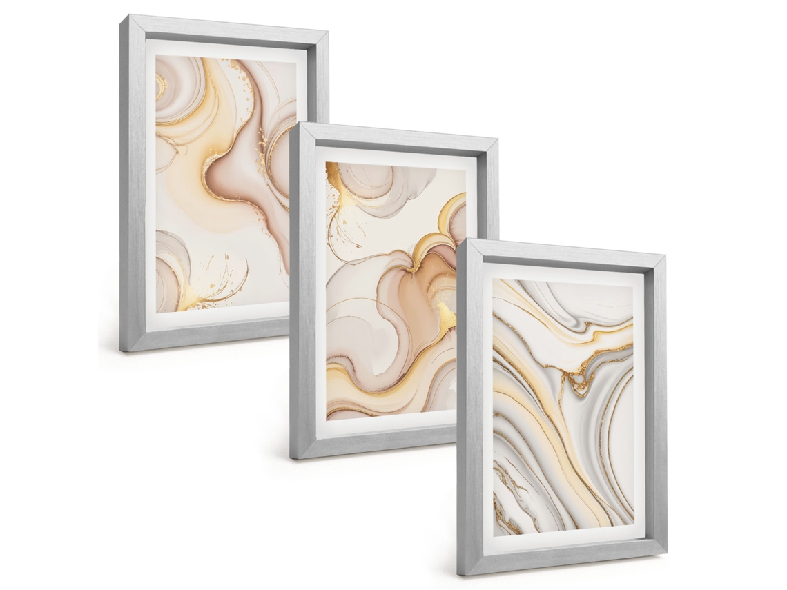 Galeria De Pinturas Muraismotivos Abstratos Lineares Moldura Prateada Fotos Para O Escritório Espelharte (3 Peças 20x30 Cm)