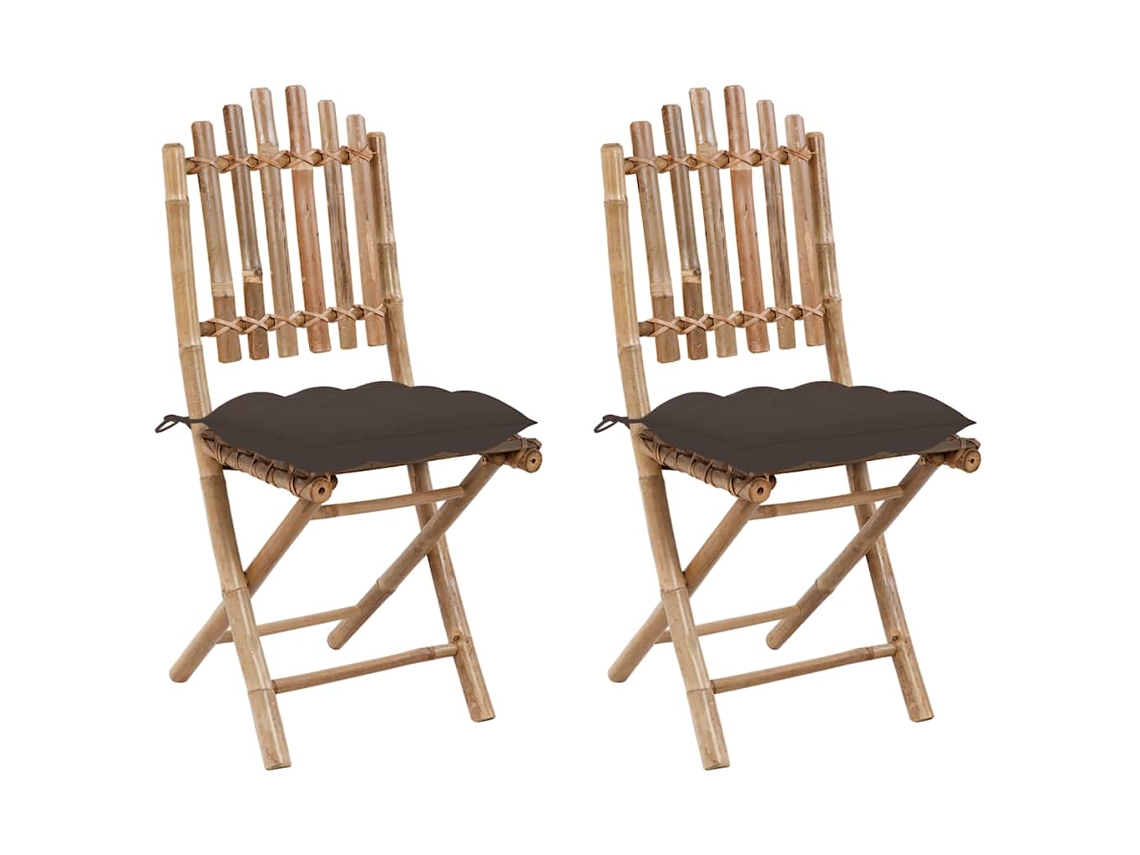 Vidaxl Conjunto De 2 Cadeiras Dobráveis Com Almofadas Em Bambu.