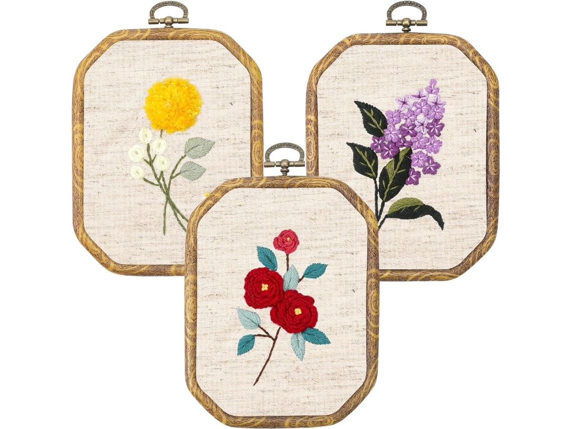 Lurelia Kit Bordado Floral Poliéster 14 X 11 Cm 14,5 11,9 3 Peças Com Bastidor