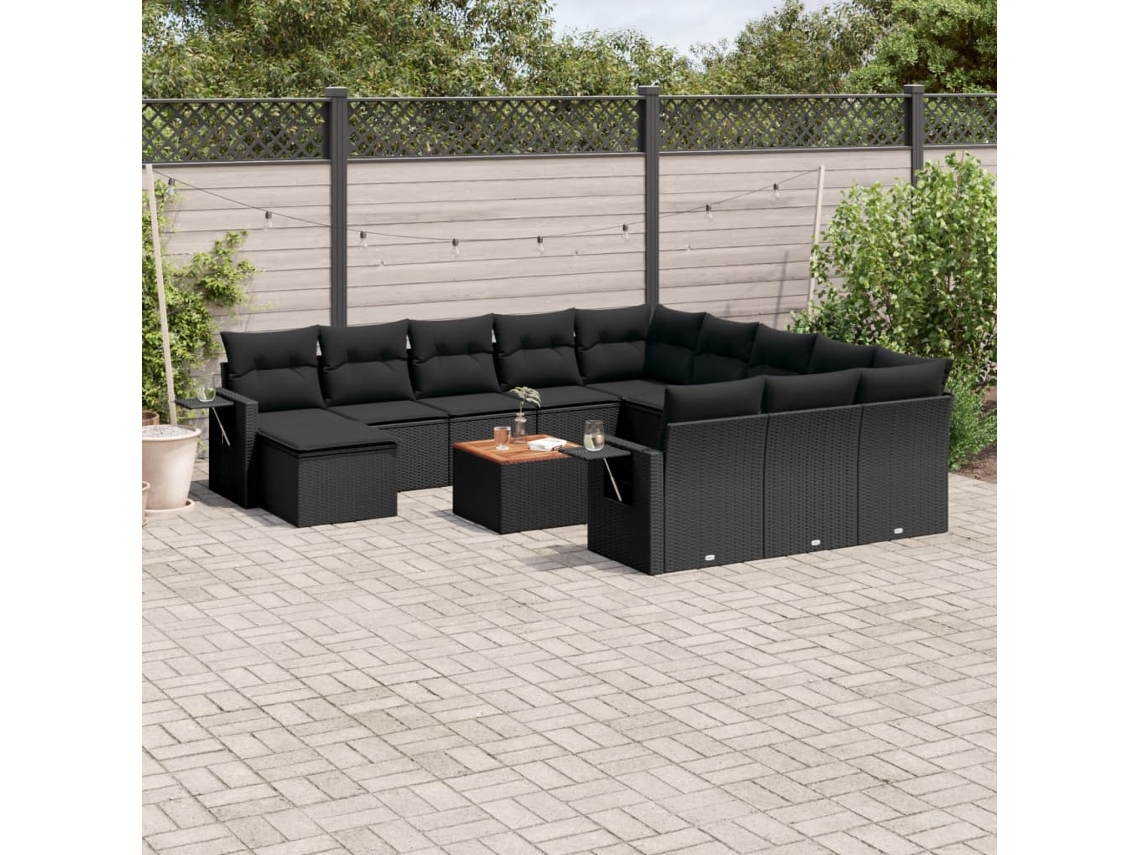 13 Pcs Conjunto De Sofás De Jardim Com Almofadões Vime Pe Preto Dkd Home Decor