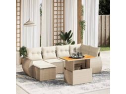 Vidaxl 7 Pcs Conjunto De Sofás P/ Jardim Com Almofadões Vime Pe Bege