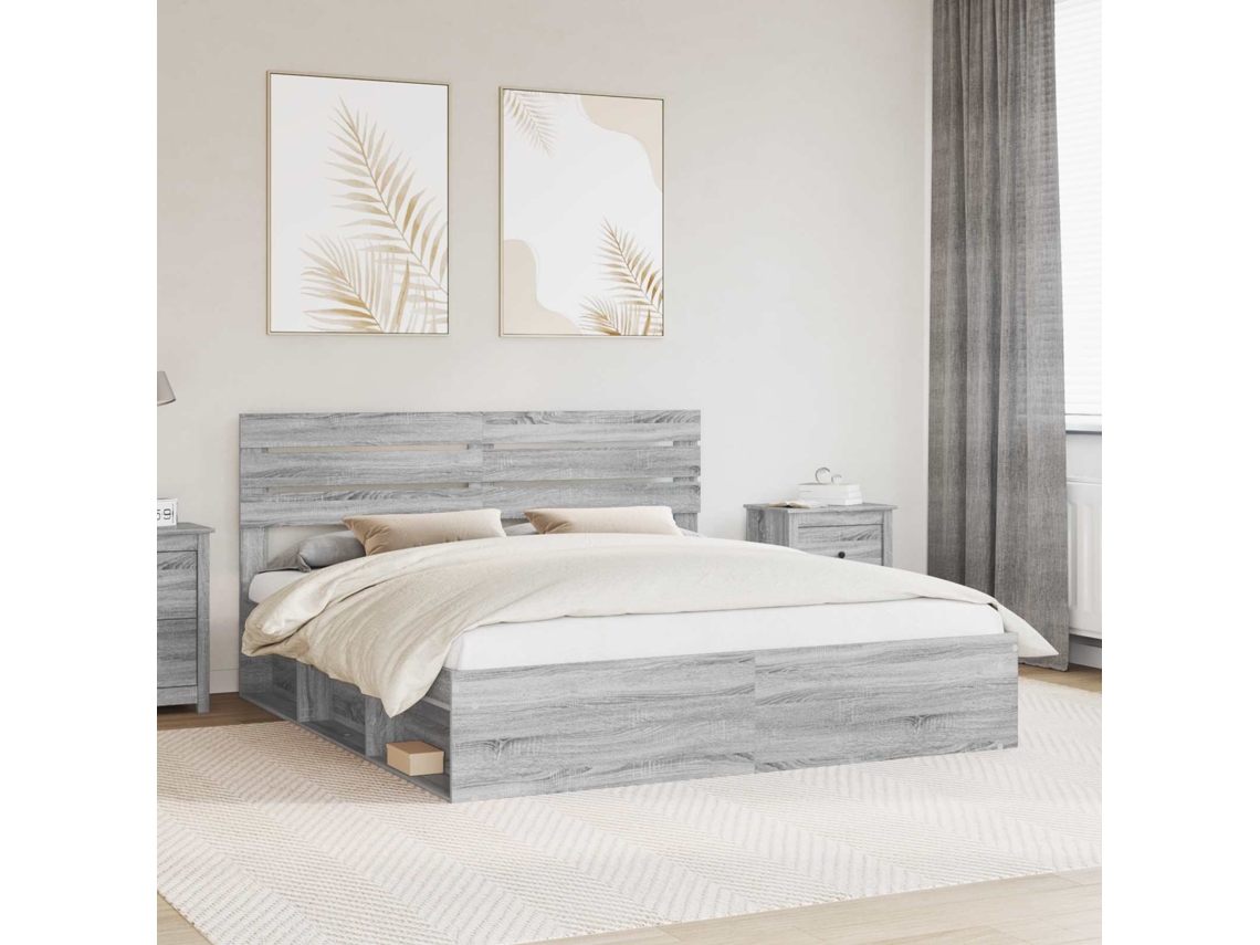 Vidaxl Estrutura da Cama com Cabeceira Cinza Sonoma 180 X 200 Cm