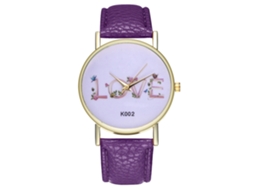 Relógio de pulso unissex Zhoulianfa Love Letters Quartz em couro PU (roxo)