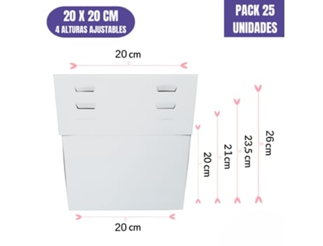 Caixa Para Bolo 4 Alturas Moduláveis - 20 Cm (25 Uds)