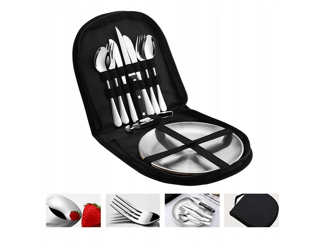 Conjunto De Utensílios De Aço Inoxidável E Pratos Para Viagem 11 Peças Em Uma Caixa