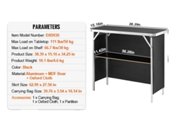 Mesa De Bar Portátil Dobrável, Design Leve, Uso Versátil, 35-45 Polegadas