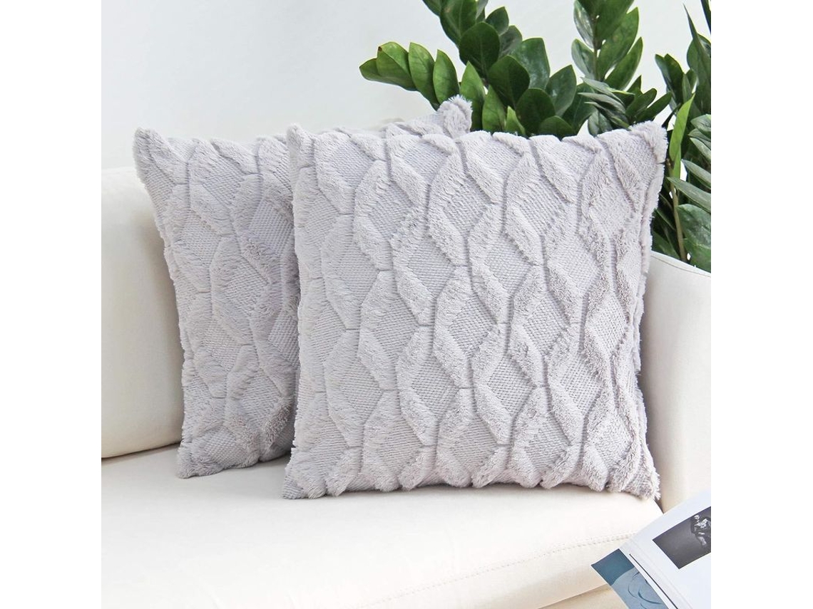 Capas de Almofada em Veludo de Lã Curta, Plush, Estilo Luxuoso, 45x45cm, Cinza