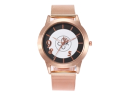 Relógio Feminino Cmk de Quartzo com Pulseira de Malha Rosa Preto Moda Elegante