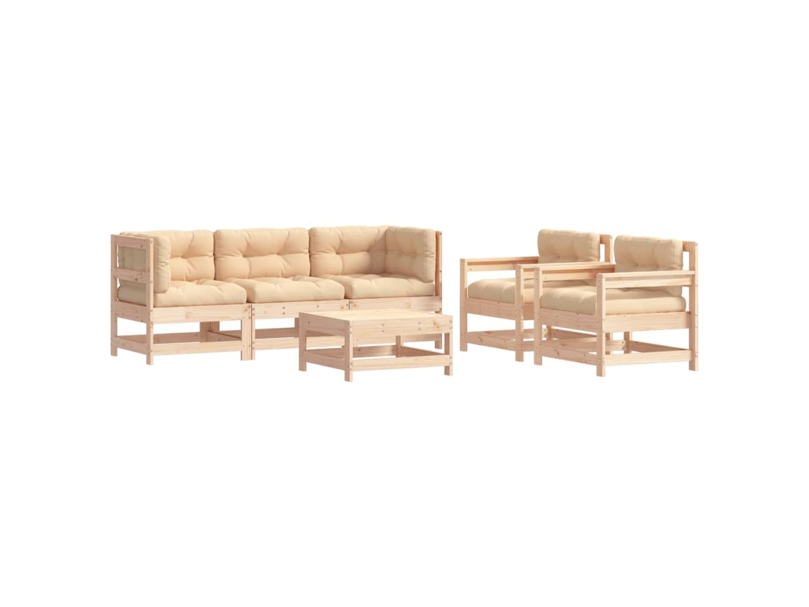 Maison Exclusive - 6 Pcs Conjunto Lounge Jardim C/ Almofadões Madeira Maciça
