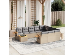 Vidaxl 11 Pcs Conjunto Sofás de Jardim C/ Almofadões Vime Pe Bege