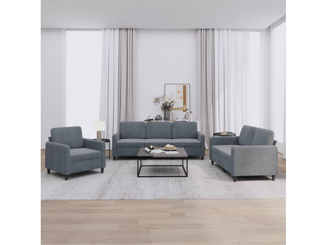 Vidaxl 3 Pcs Conjunto De Sofás Veludo Cinzento-escuro