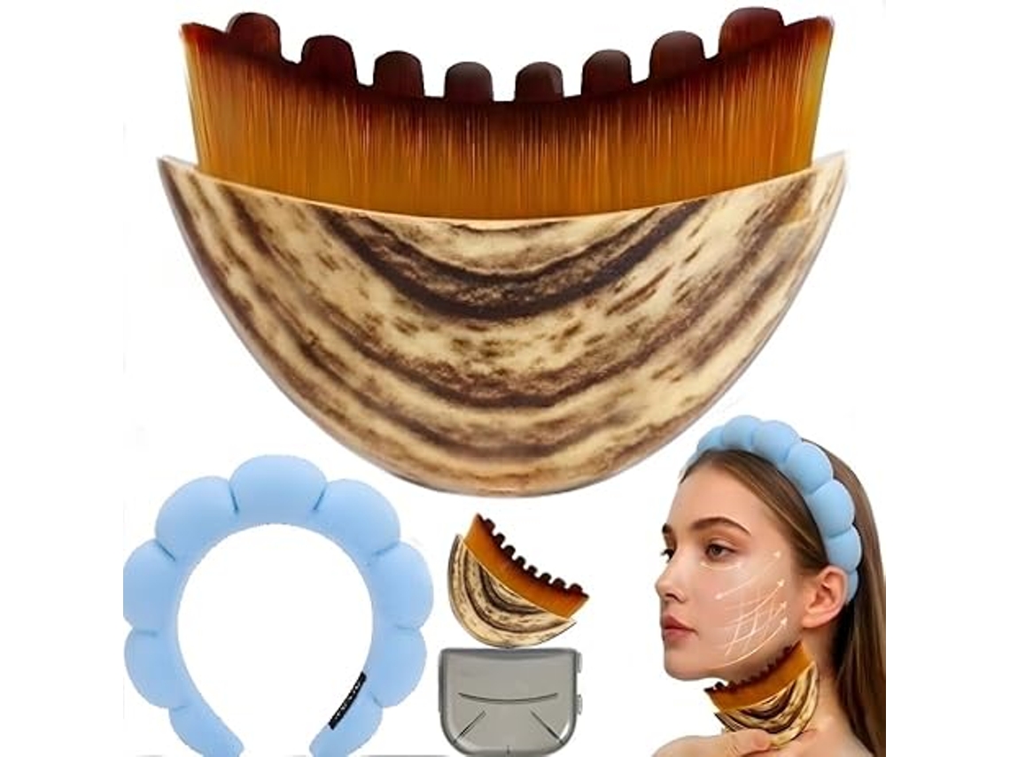Conjunto de Escova Facial e Faixa de Cabeça com Bolhas para Contorno Linfático - Lifting da Mandíbula Azul SIURN