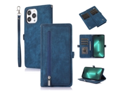 Capa Para Iphone 15 Pro Max Pele Sintética Com Porta-cartões Azul