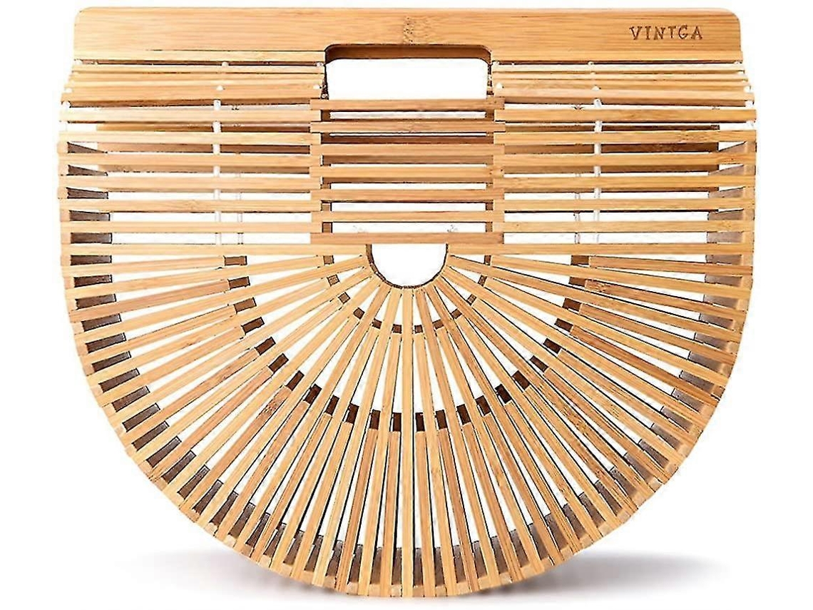 Bolsa De Bambu E Palha, Com Alça De Cesto, Para Praia E Verão--