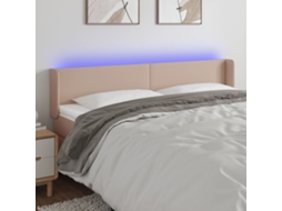 Vidaxl Cabeceira Cama Led Couro Artificial 203x16x78/88 Cm Cappuccino