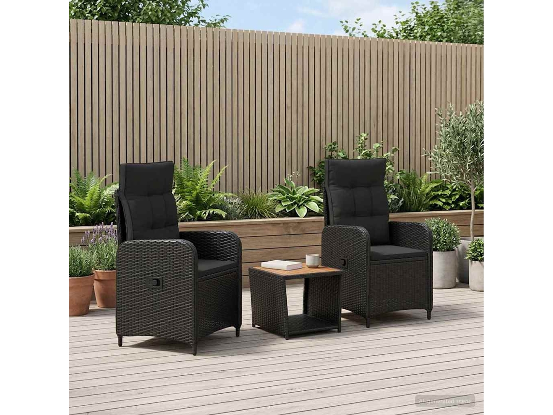 Vidaxl Conjunto De Lounge De Jardim 3 Unid. Preto