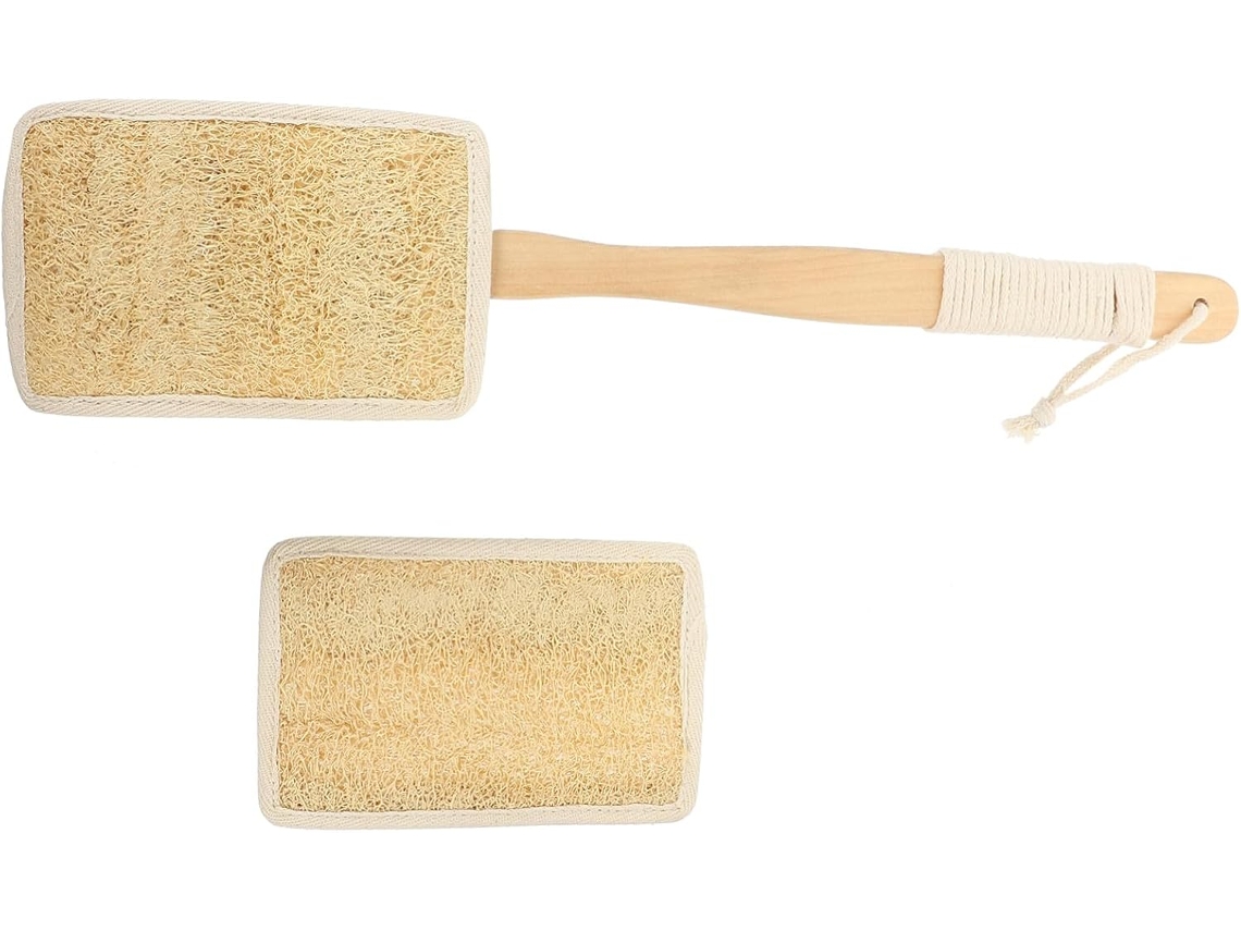 Escova De Banho Homoyoyo Com Base Esponja Natural Bucha Vegetal, Cabo Longo Ergonômico, Esfoliação Suave E Proteção Da