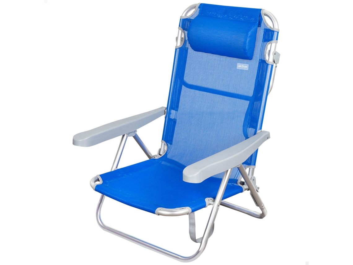 Cadeira de Praia AKTIVE 5 Posições com Almofada Azul (60x78x108cm)