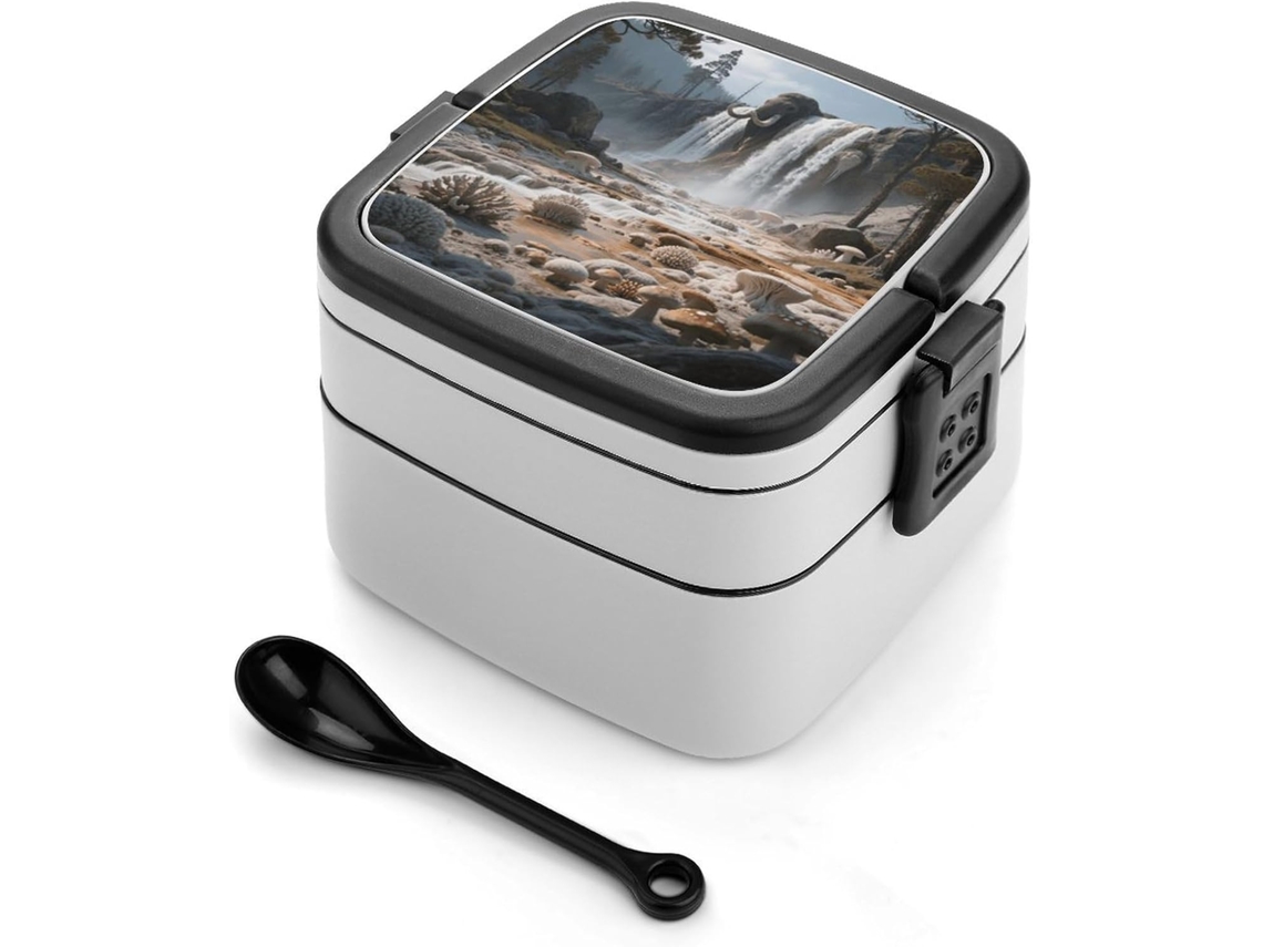 Lancheira Bento Mammoth Hot Springs Mesa De Camada Dupla Para Adultos Com Colher E Alça, Lancheira Bento À Prova De