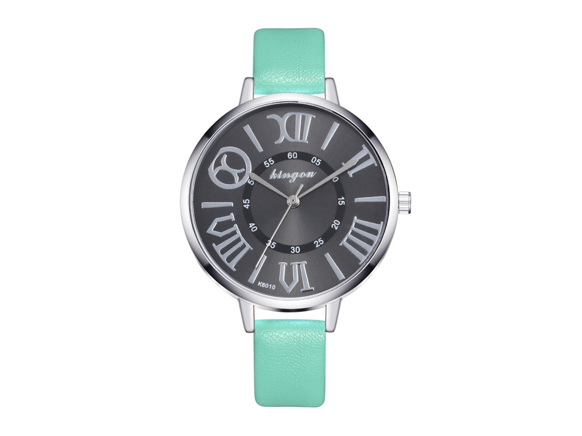 Relógio Feminino Coreano Moderno de Couro Pulseira Analógico Quartzo Redondo (menta)