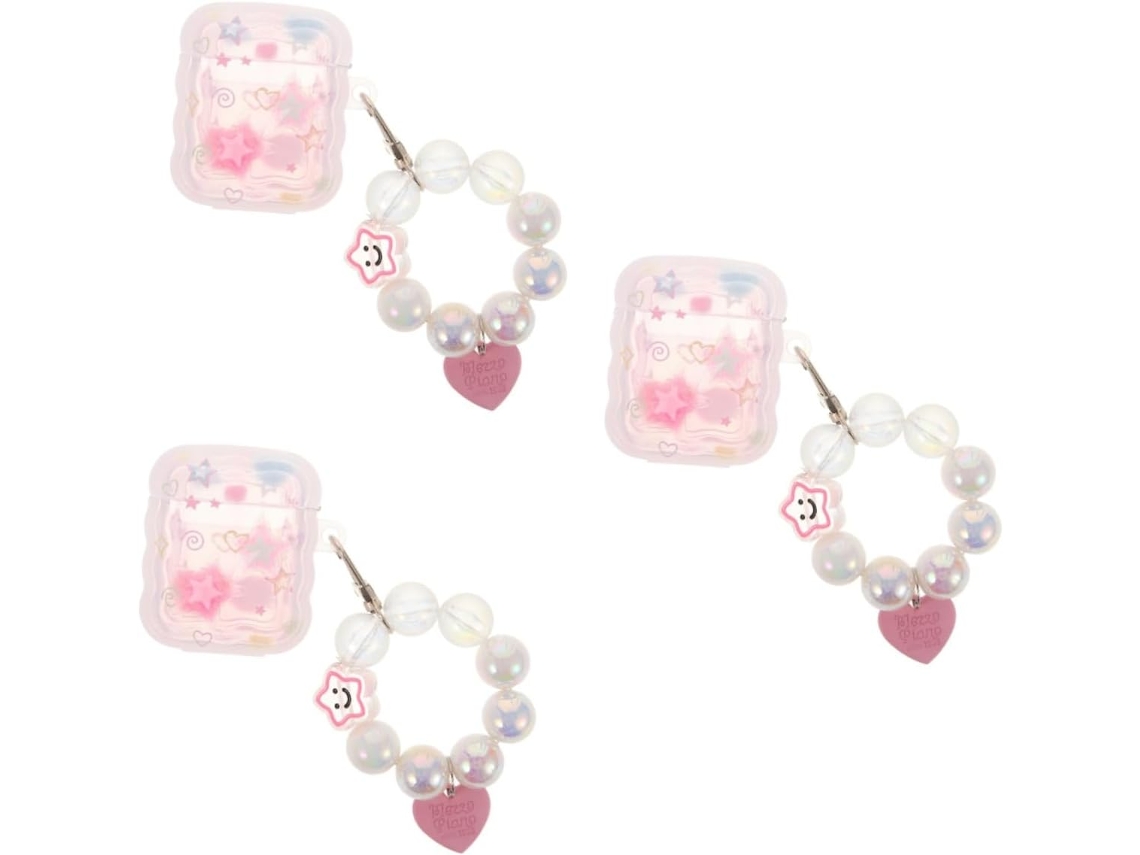 Conjunto de 3 Capas para Fones de Ouvido com Estampa Floral para Mulheres, com Chaveiro de Miçangas. SFUSHOS