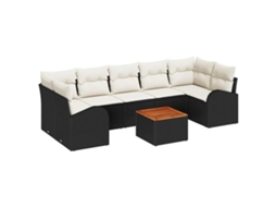 Conjunto de Sofás 8 Peças Jardim Preto e Creme Vime Pe MAISON EXCLUSIVE