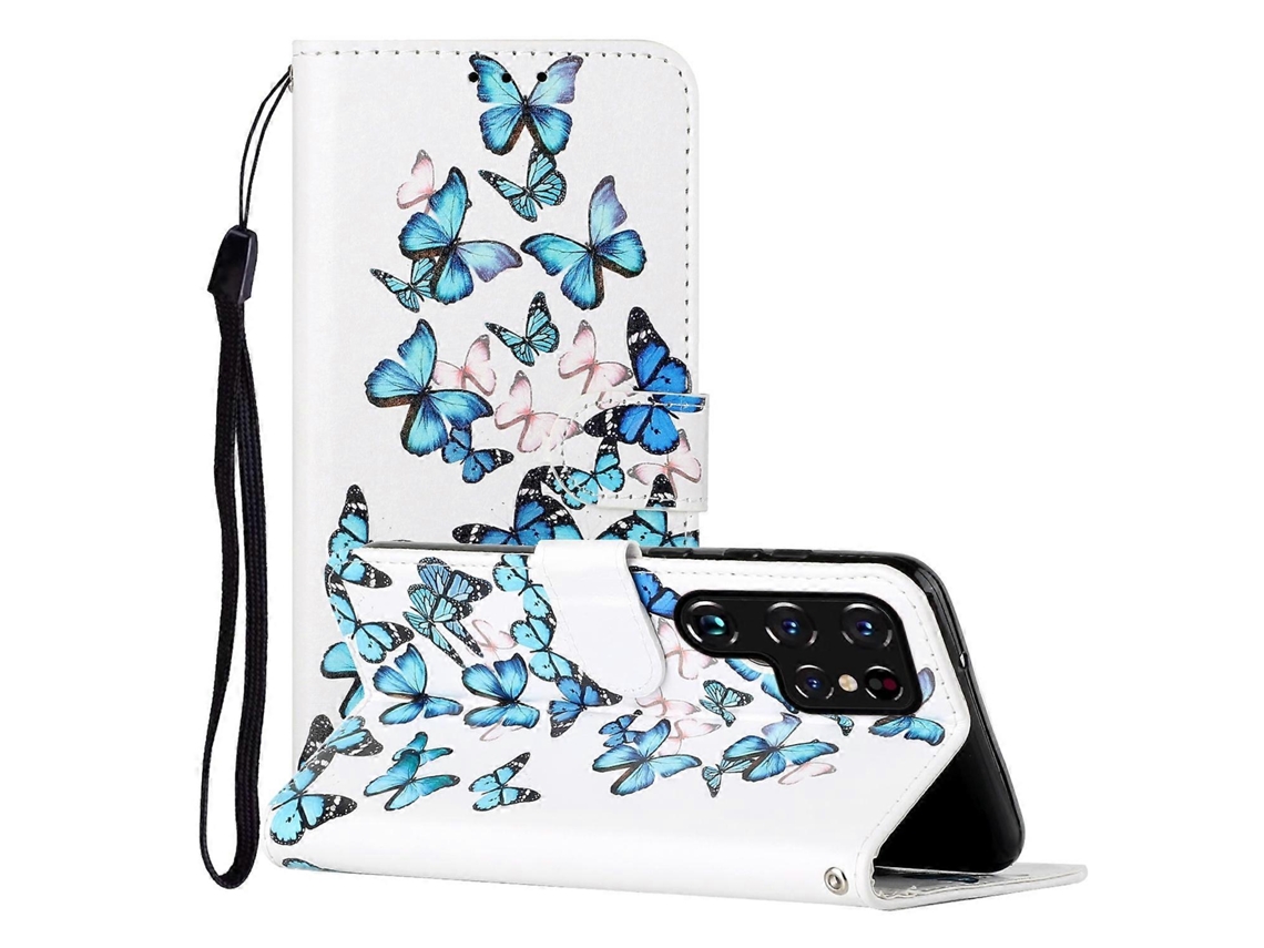 Capa De Couro Pu Com Padrão De Mármore E Desenho Colorido Para Samsung Galaxy S22 Ultra 5g