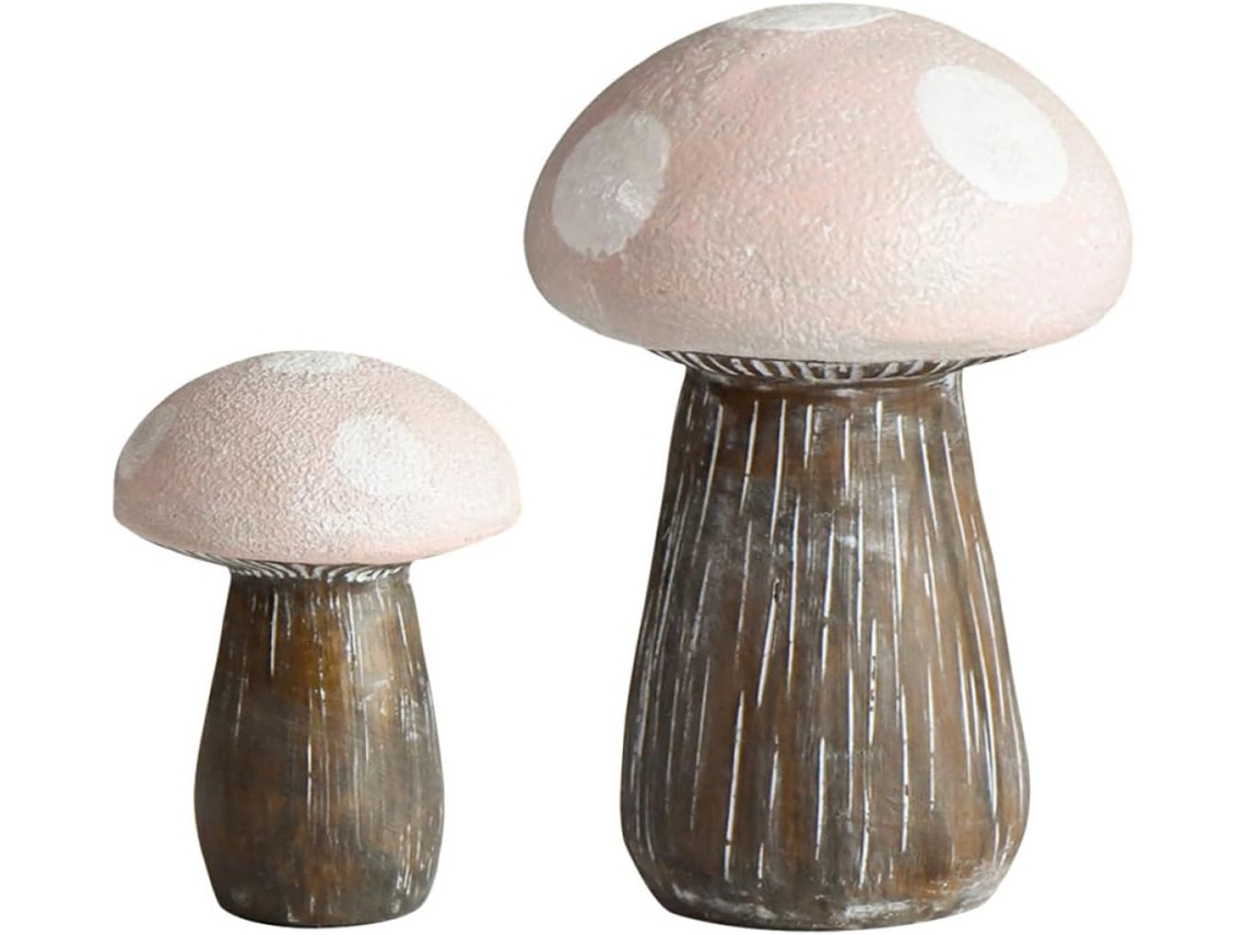 Kit de 2 Estatuetas de Cogumelos em Resina da Inoomp para Decoração de Jardim. Leves e com um Toque Romântico, Essas CHABERLU